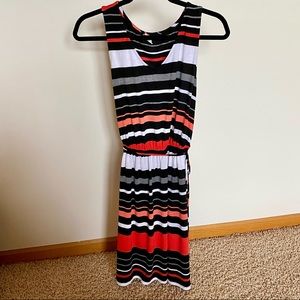 Merona size M black, white, orange striped dress